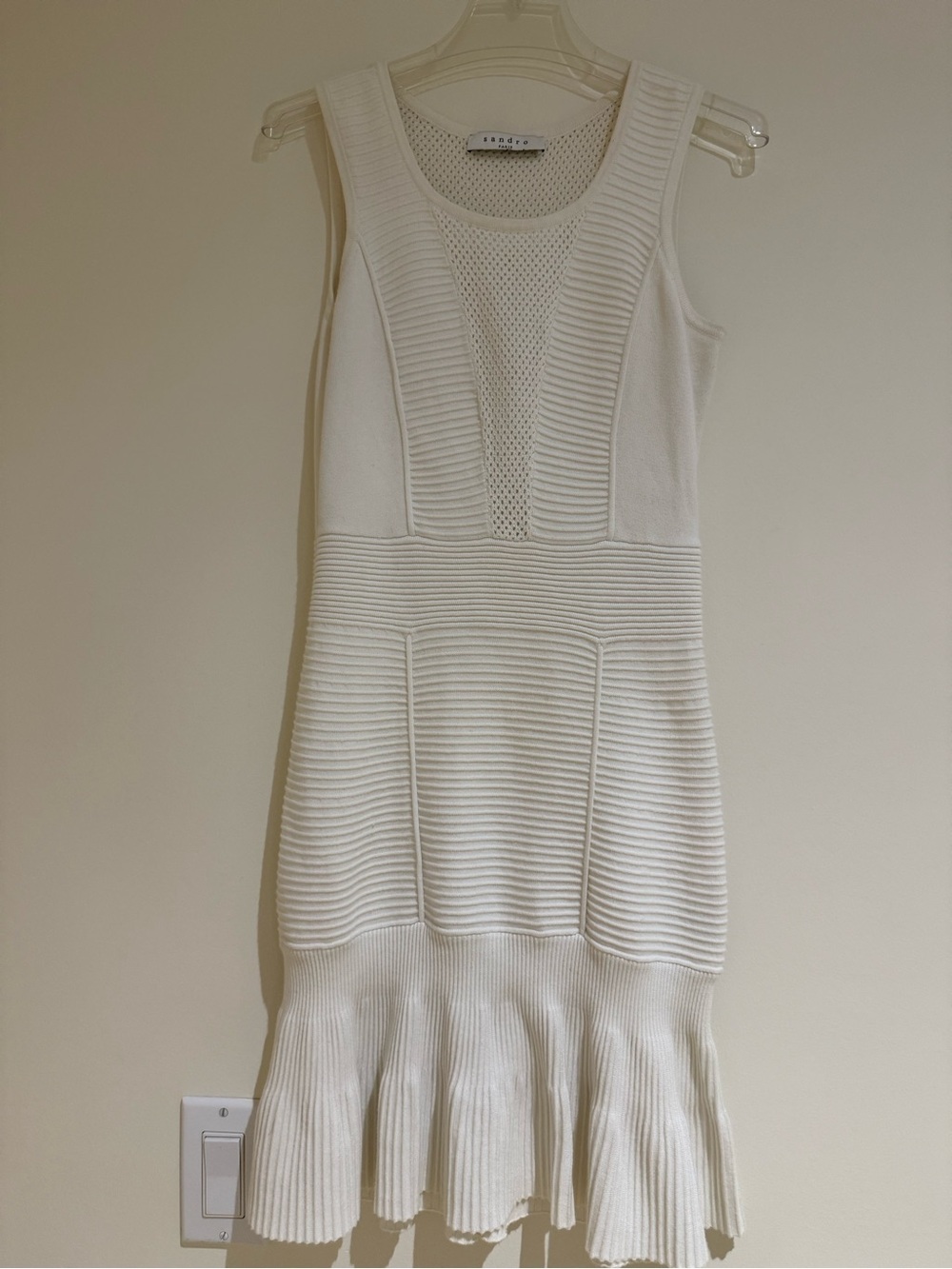 Sandro White Ribbed Knit Fit-and-Flare Dress, Size 4